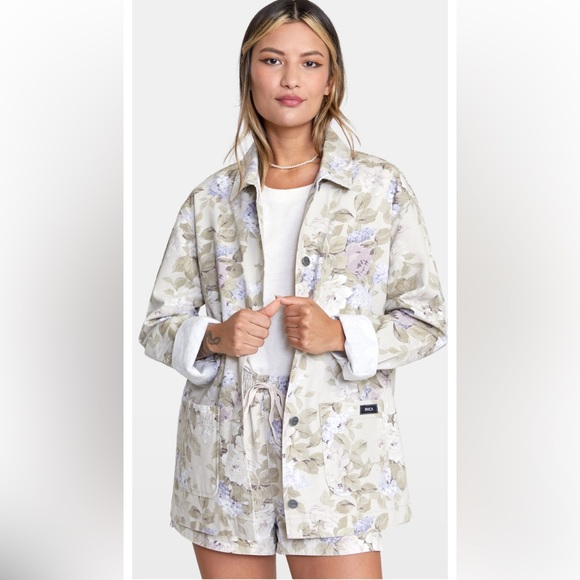 RVCA Floral Utility, Worker, Chore Jacket Shacket - Picture 1 of 14